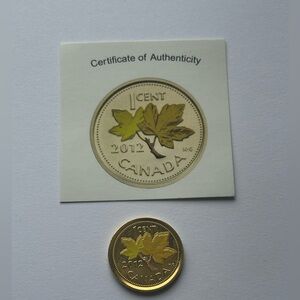 Canada 2012 Gold Plated One Cent Coin